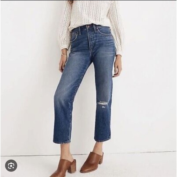 MADEWELL | Classic Straight Jean Knee-Rip Edition, Jade Wash - Picture 1 of 5